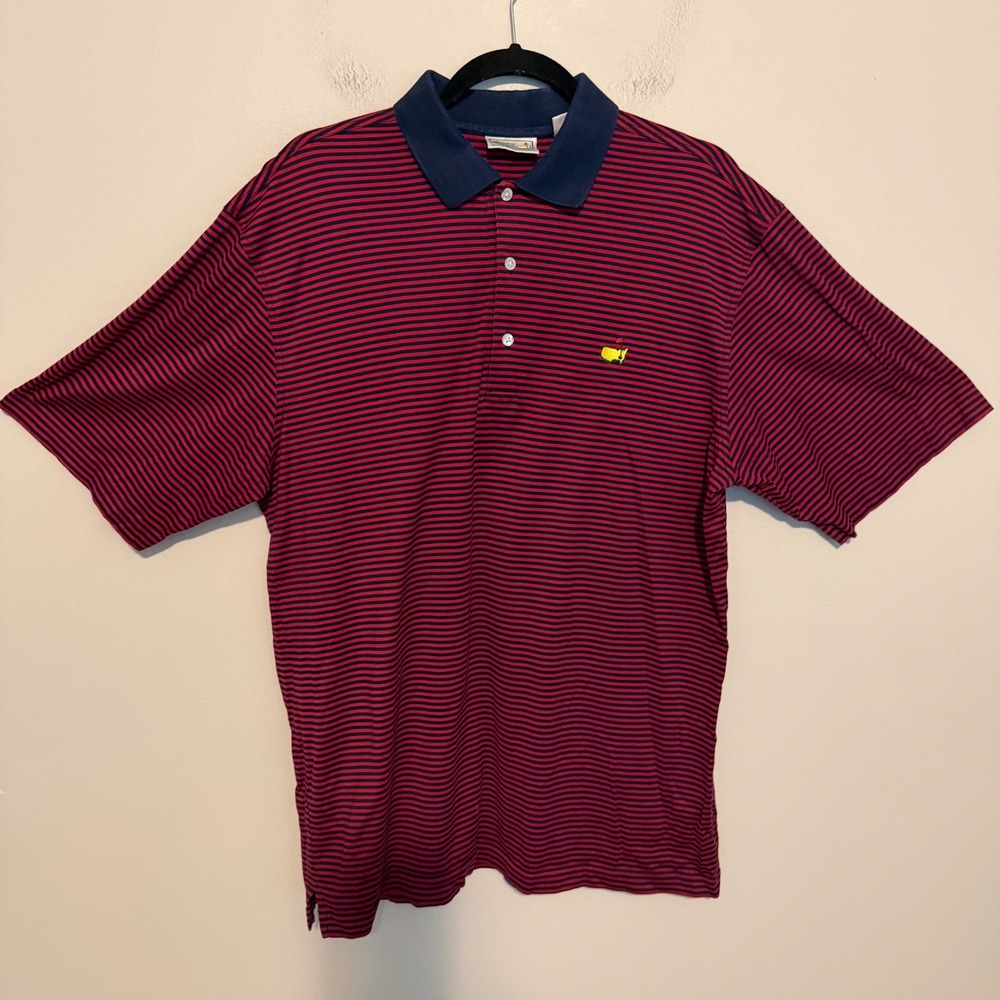 Augusta National Golf Shop Masters Polo L Red Navy Stripe Pima Cotton preppy
